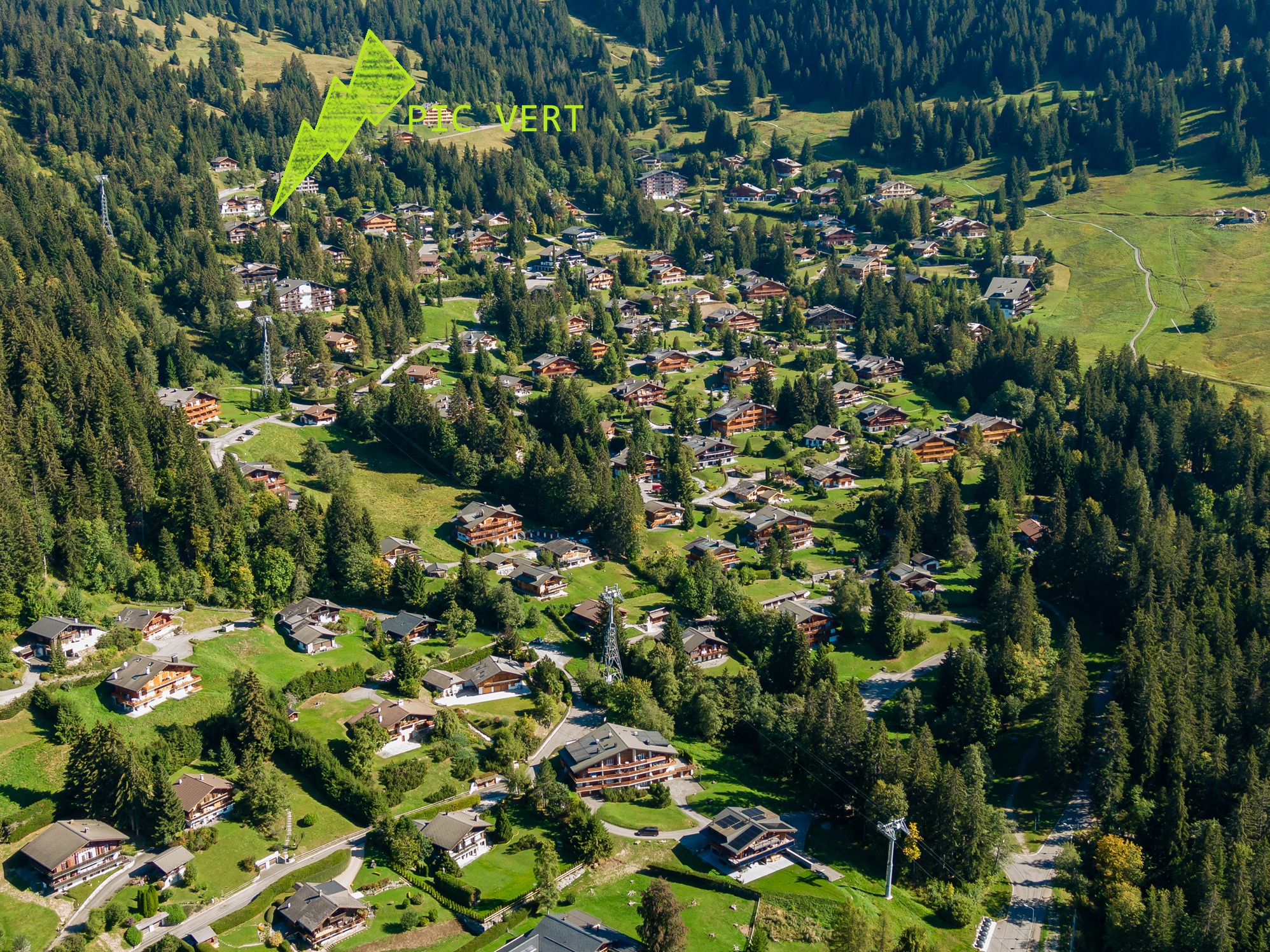 Le chalet Pic Vert à Villars-sur-Ollon, vue aérienne
